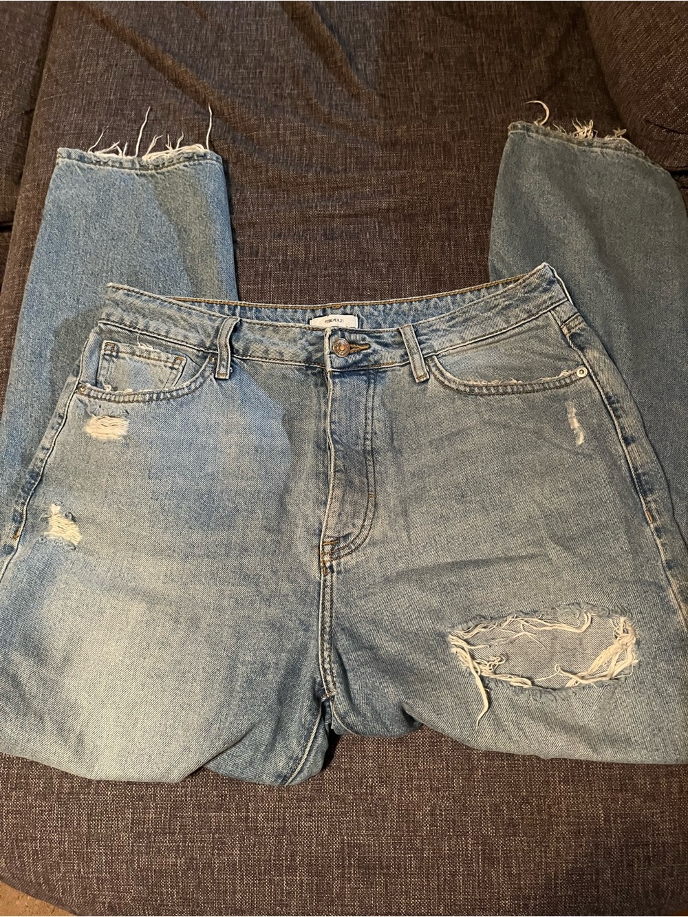 Light Wash Distressed High-Rise Jeans With Floral Details